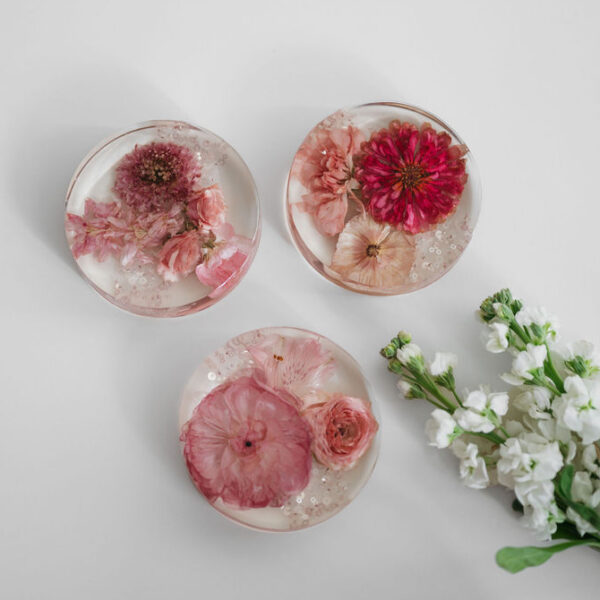 Pink Floral and Sequin Coaster Set (Set of 4)